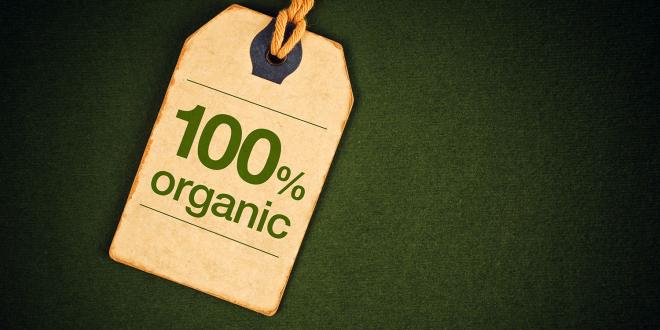 A label which says "100% organic"