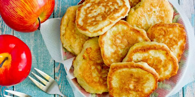 a plate of freshly made apple pancakes