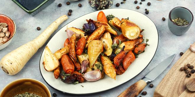 a plate of roasted root vegetables
