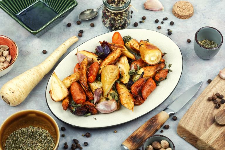 a plate of roasted root vegetables